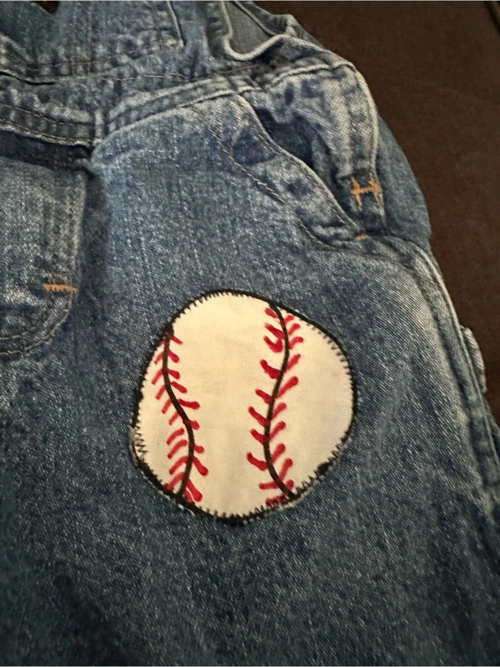 18 mo Oshkosh B’Gosh Blue Denim Sports Patch Overalls
